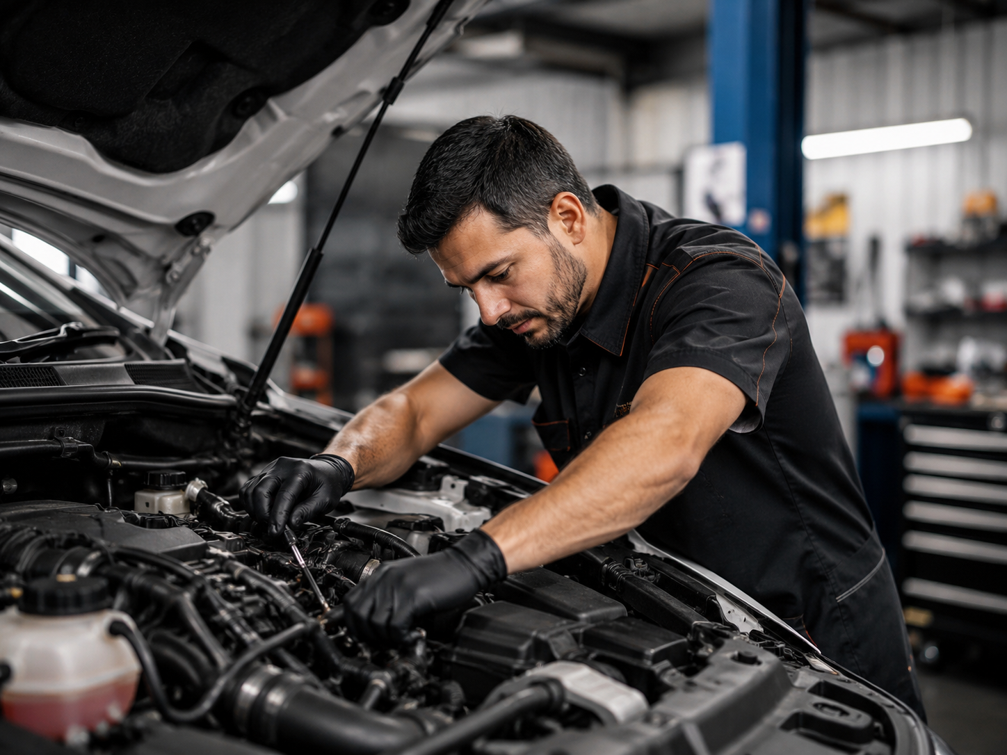 Mechanic working on car engine